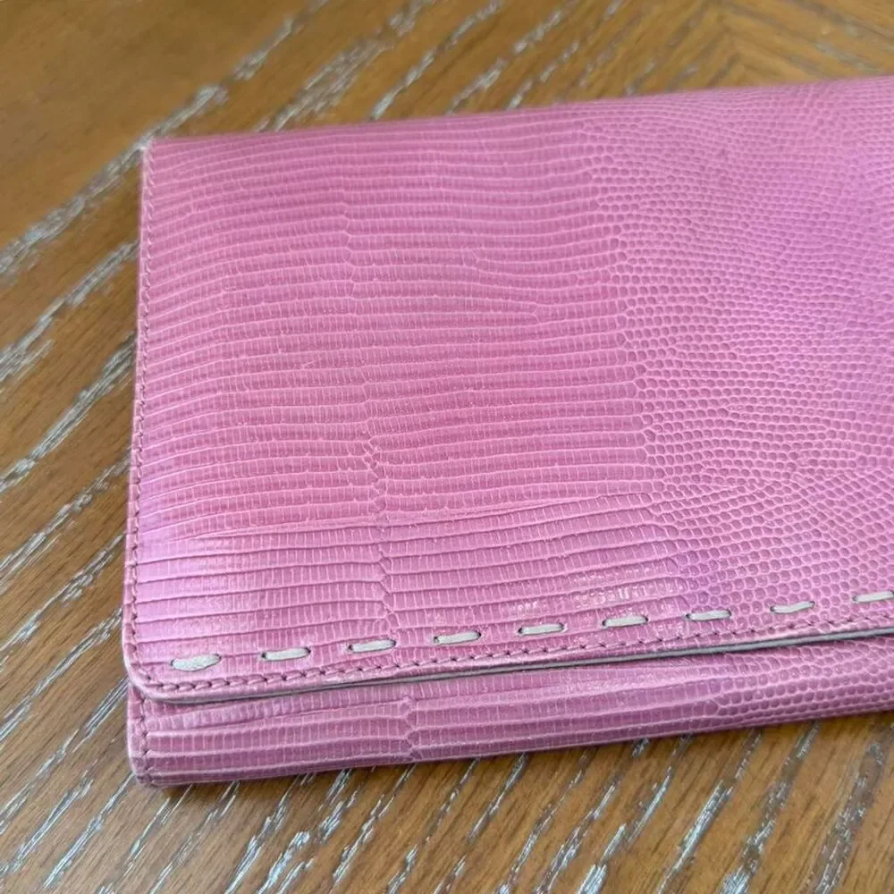 Vintage Kate Spade Pink Leather Embossed Crocodile Skin Texture Wallet Clutch